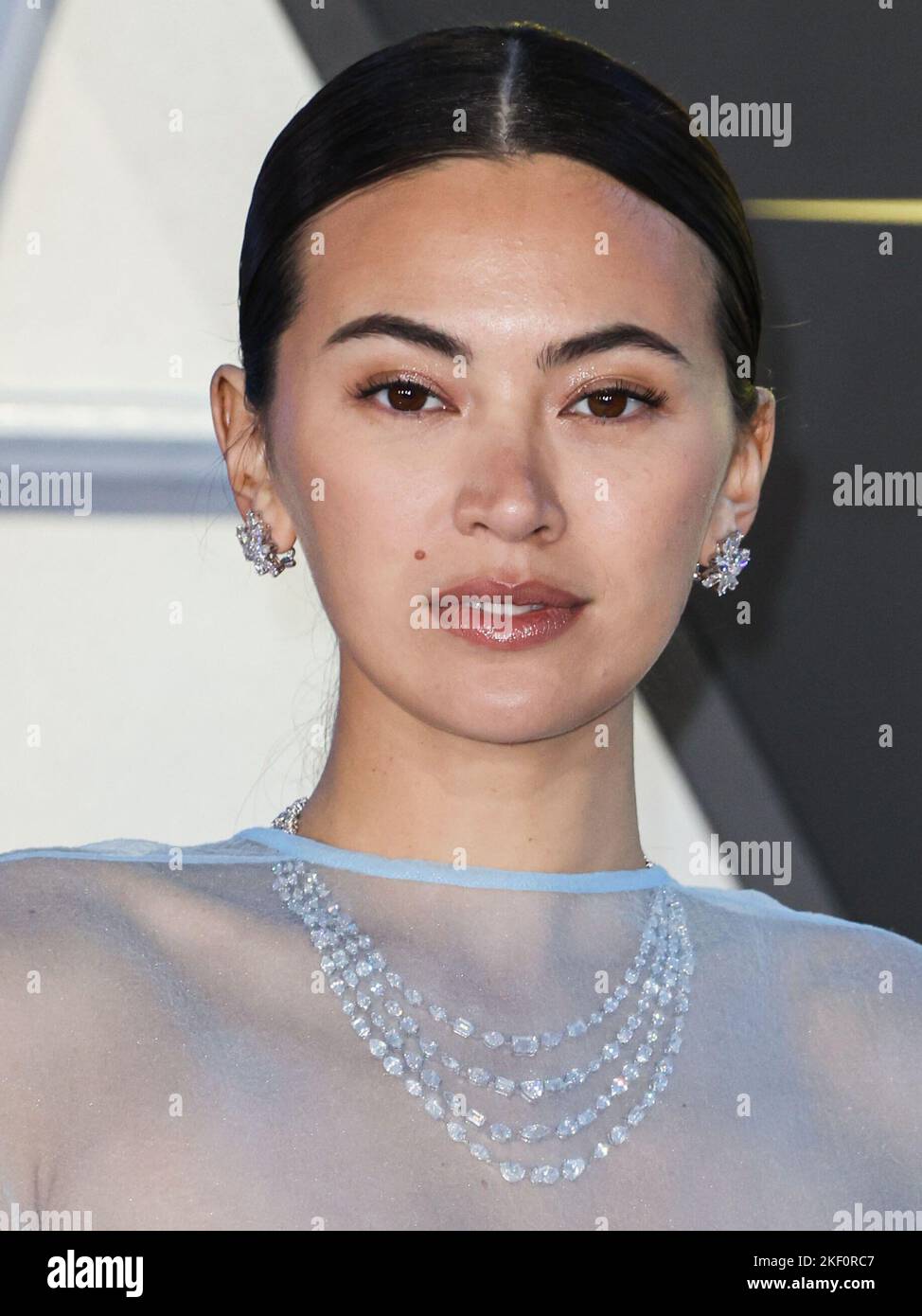 LOS ANGELES, CALIFORNIA, USA - NOVEMBER 14: English actress Jessica Henwick wearing a Tory Burch dress arrives at the Los Angeles Premiere Of Netflix's 'Glass Onion: A Knives Out Mystery' held at the Academy Museum of Motion Pictures on November 14, 2022 in Los Angeles, California, United States. (Photo by Xavier Collin/Image Press Agency) Stock Photo