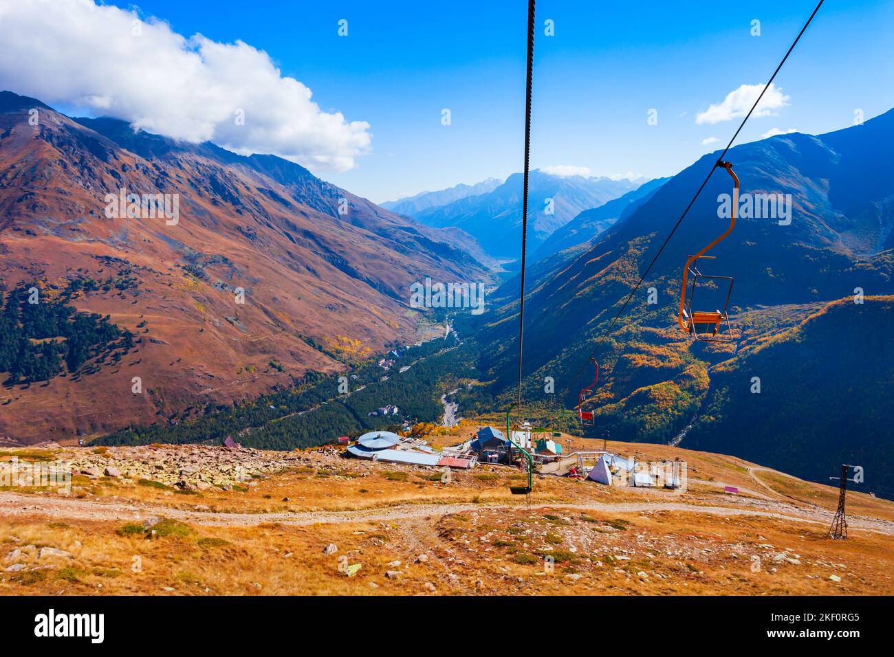 Cable car station on the Cheget mountain, which located opposite Mount