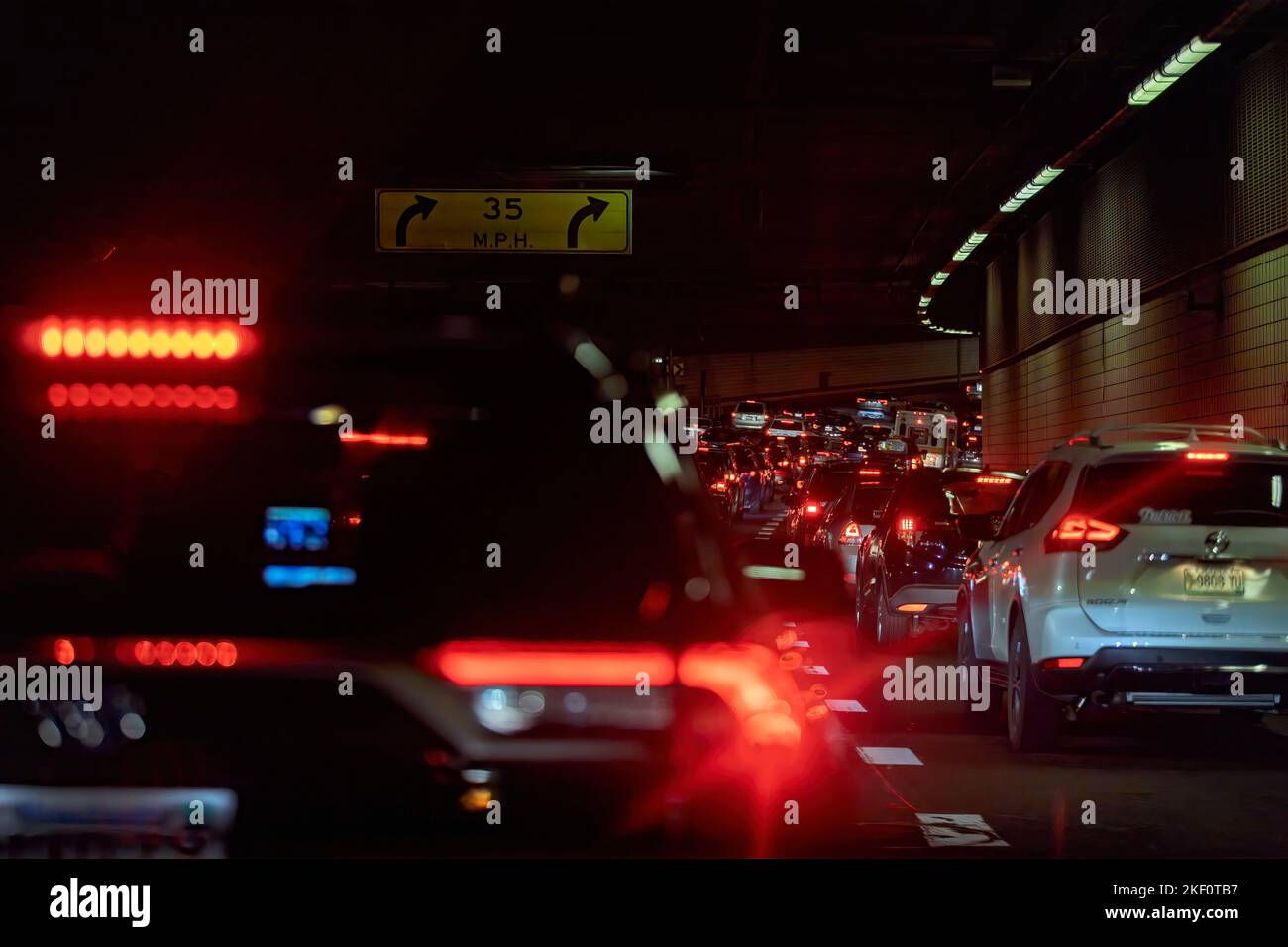 Boston, Massachusetts, USA - September 13, 2022:  Driving inside the Thomas P. O'Neill Jr. Tunnel, known as the Big Dig. Stock Photo