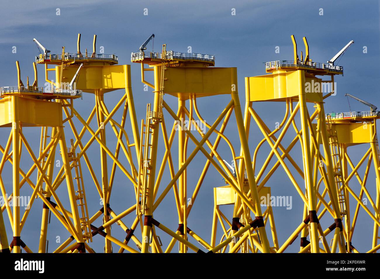 Cromarty Firth Scotland Nigg the top part of yellow bases or yellow jackets for off shore wind turbines Stock Photo