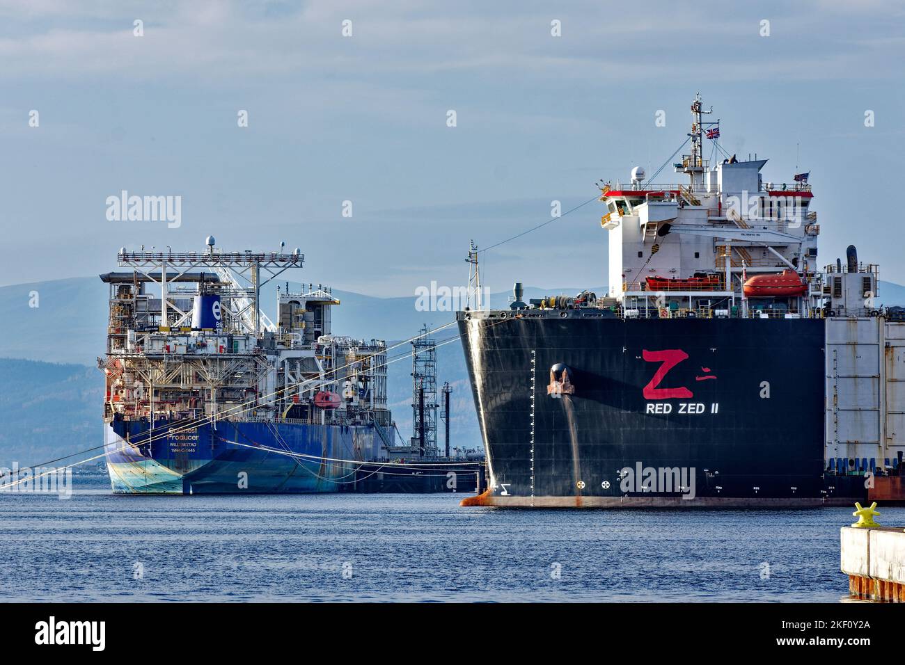 Cromarty Firth Scotland vessels Enquest Producer and Red Zed II moored at Nigg Stock Photo