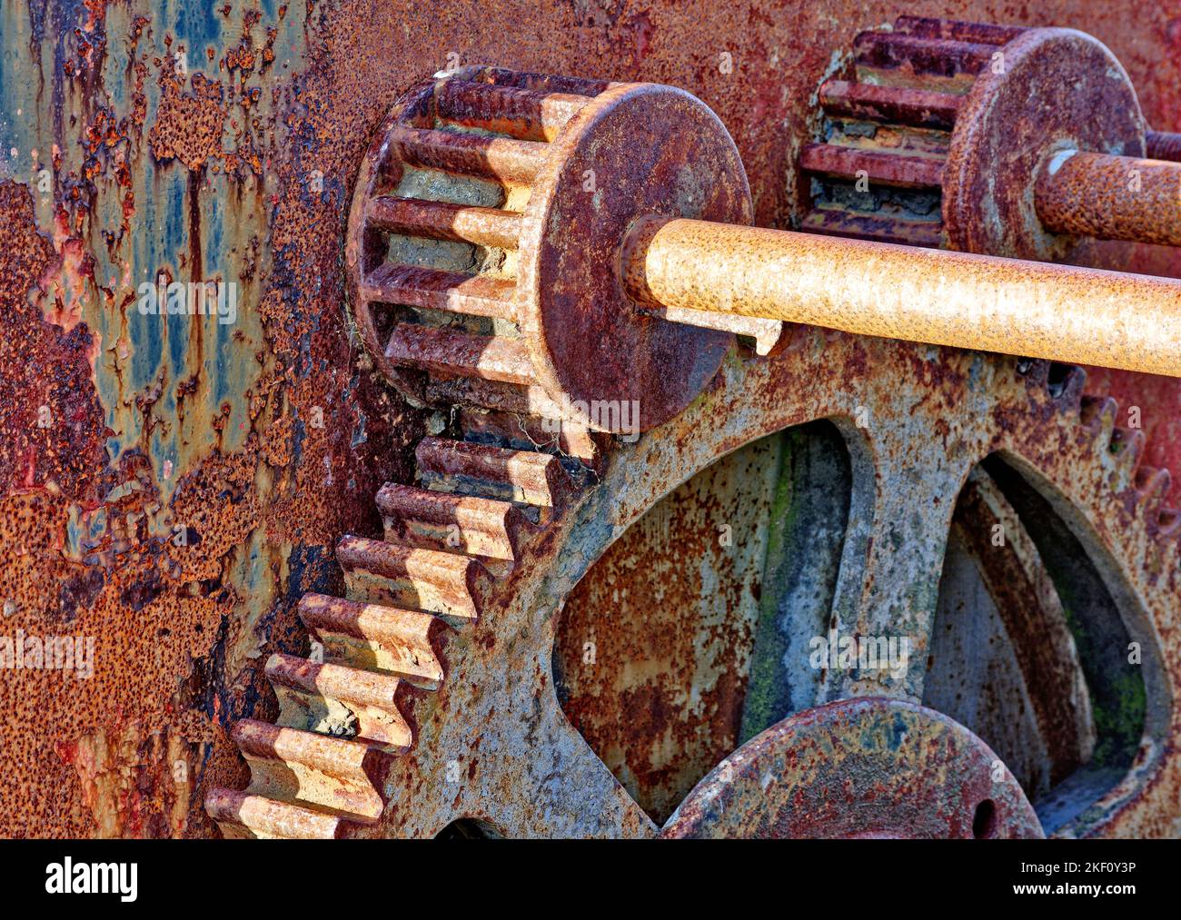 Old rusty or rusted toothed cog wheels Stock Photo