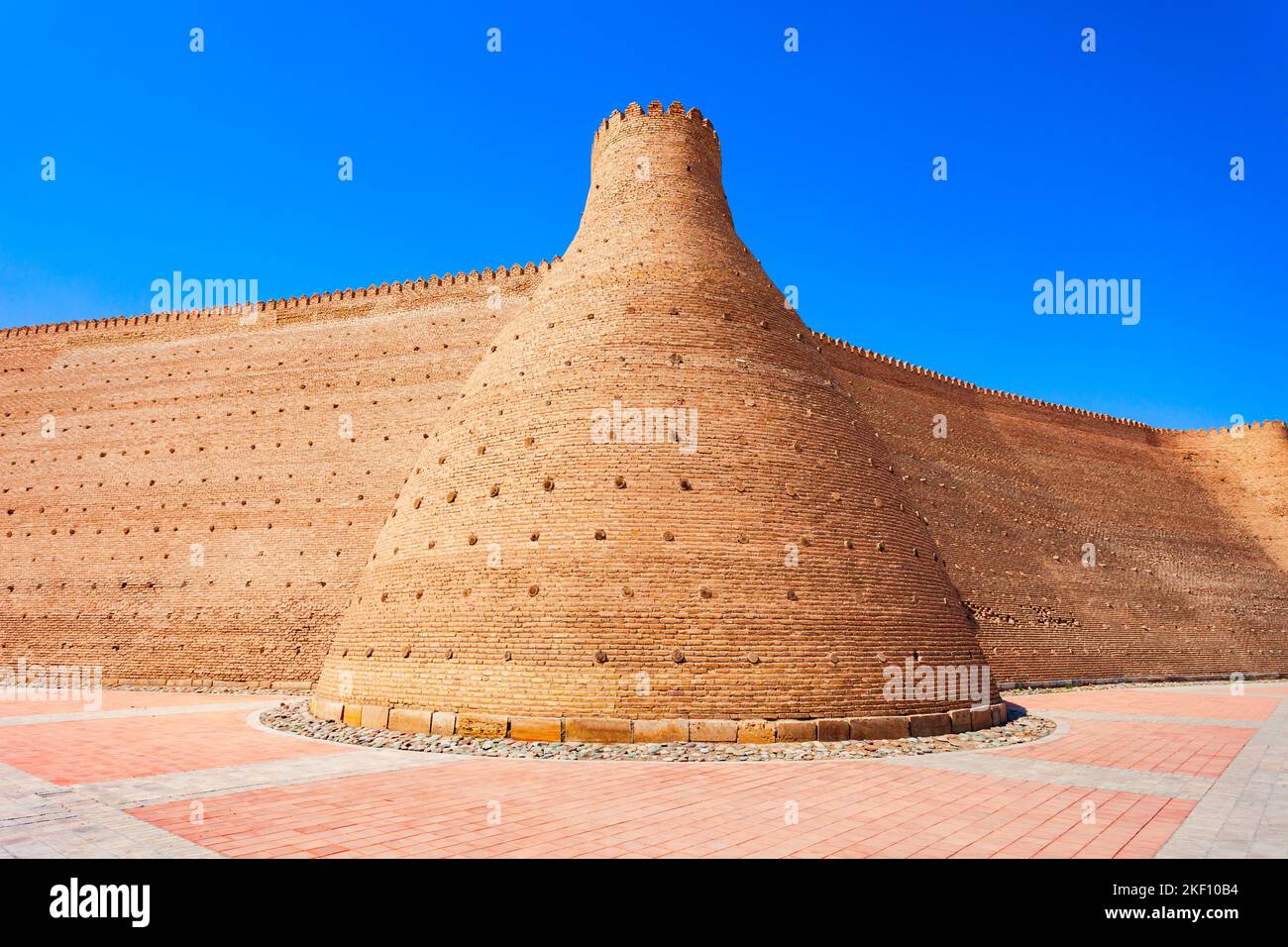 The Ark of Bukhara walls. The Ark Citadel is an ancient massive fortress located in Bukhara city, Uzbekistan. Stock Photo