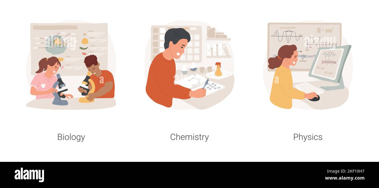 Science in high school isolated cartoon vector illustration set ...
