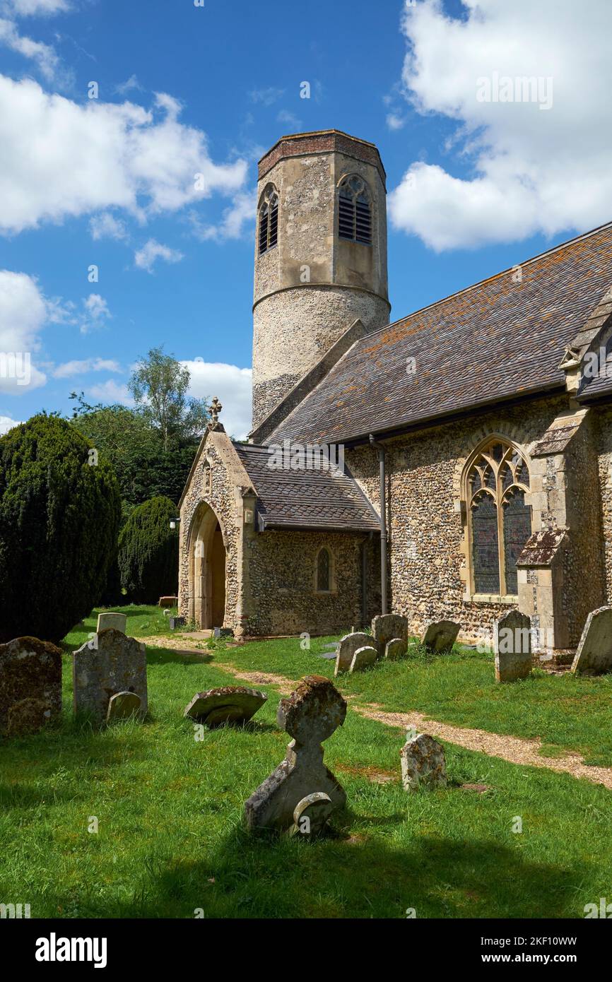 All Saint's round tower church at Stuston, Suffolk, UK. Stock Photo