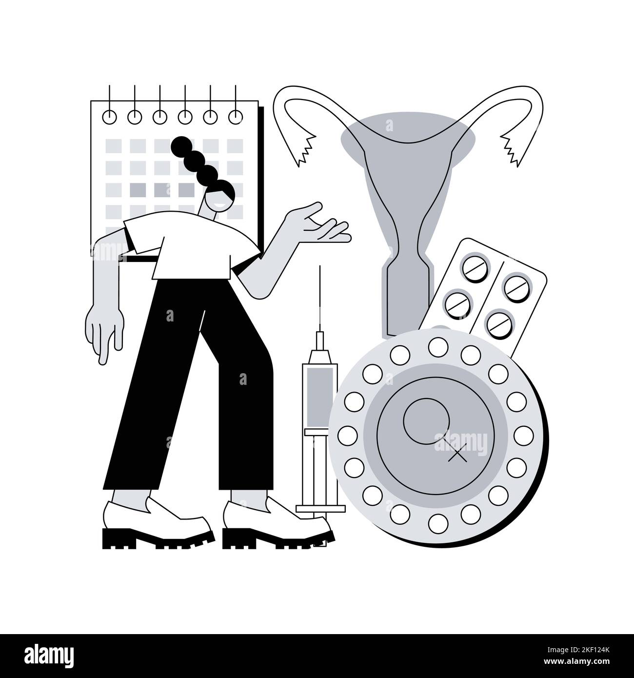 Female contraceptives abstract concept vector illustration. Female contraceptive drug, oral hormonal contraception pill, fertility control, family planning, pregnancy prevention abstract metaphor. Stock Vector