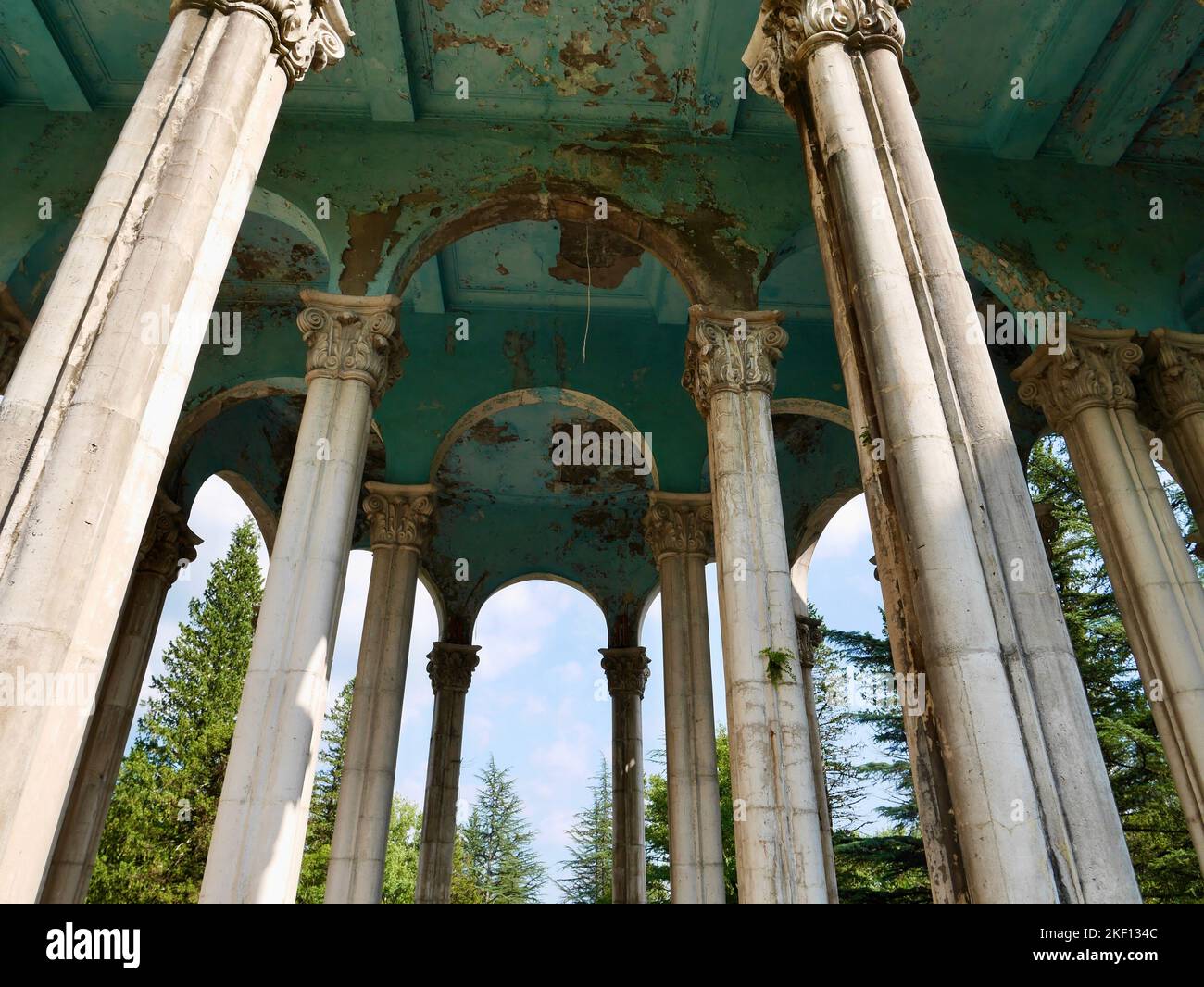 Exterior of abandoned Soviet sanatorium Medea in Tskaltubo,