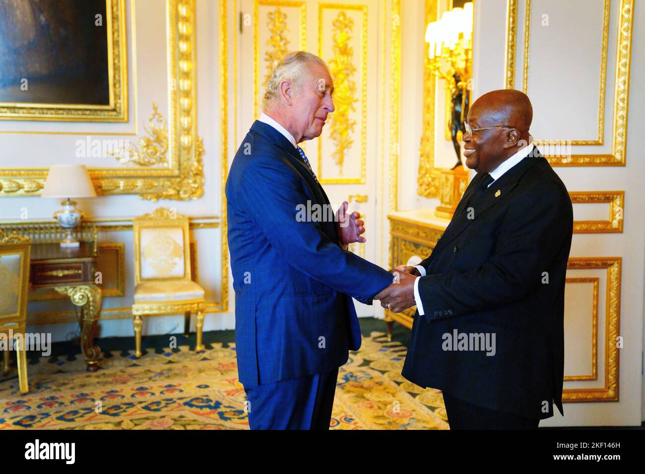 King Charles III holds an audience with the President of Ghana, Nana Akufo-Addo, at Windsor Castle, Berkshire. Picture date: Tuesday November 15, 2022. Stock Photo