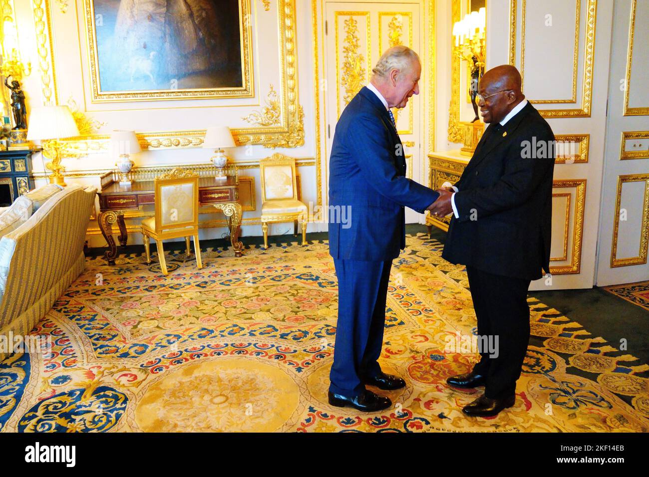 King Charles III holds an audience with the President of Ghana, Nana Akufo-Addo, at Windsor Castle, Berkshire. Picture date: Tuesday November 15, 2022. Stock Photo