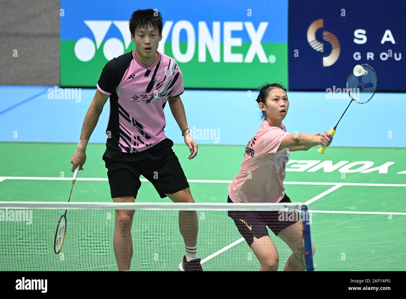 Sydney, Australia. 15th Nov, 2022. Yang Po-Hsuan (L) and Hu Ling Fang (R) of Chinese Taipei seen in action during the 2022 SATHIO GROUP Australian Badminton Open mixed doubles match against Kyohei Yamashita and Natsu Saito of Japan. Yang and Hu won the match, 17-21, 21-19, 21-12. Credit: SOPA Images Limited/Alamy Live News Stock Photo