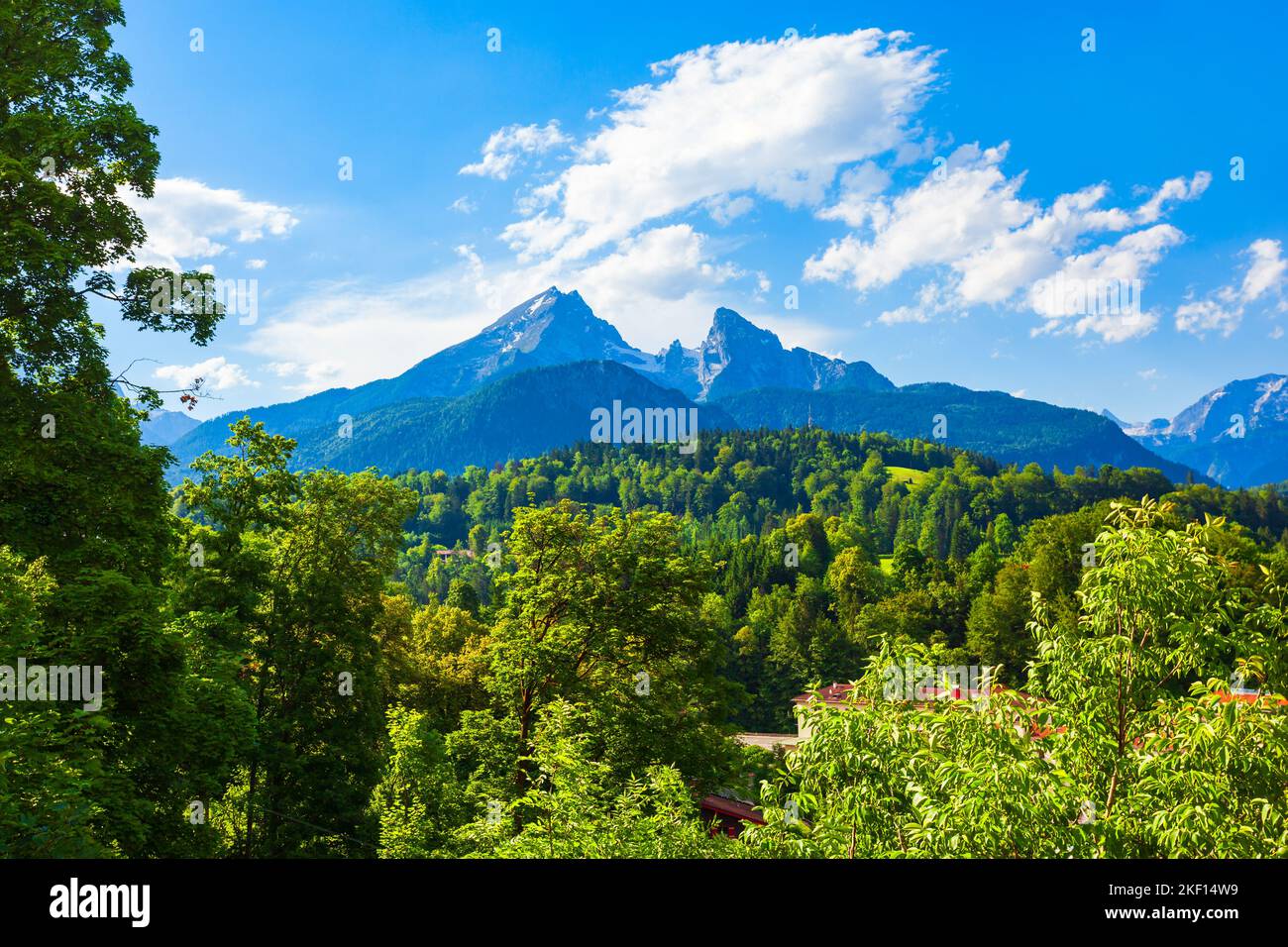 he Watzmann is a mountain in the Bavarian Alps near the Berchtesgaden village. The Watzmann is the third highest in Germany. Stock Photo