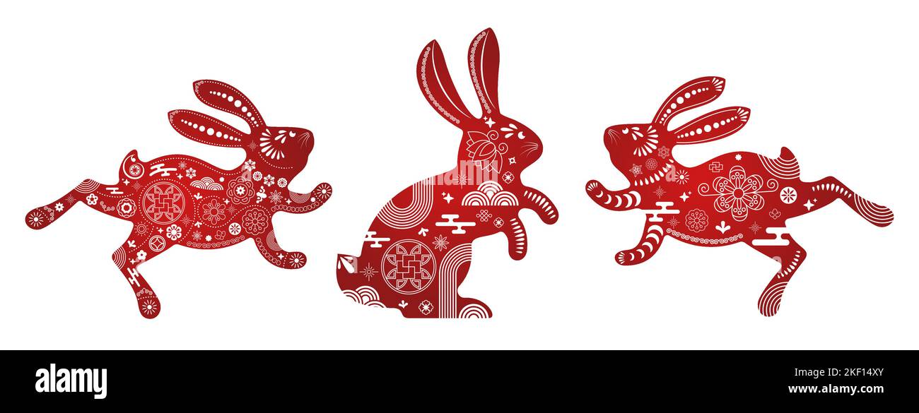 Set of jumping and sitting rabbit. Zodiac animals Stock Vector Image