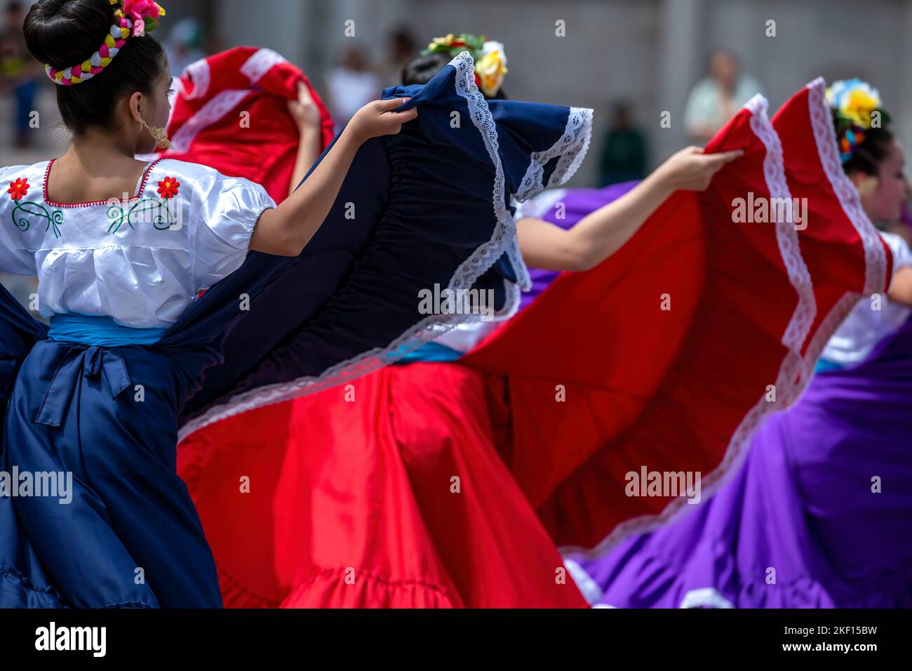 Mexican dancers, Cinco de Mayo Celebration, Civic Center Park, Denver, Colorado USA Stock Photo