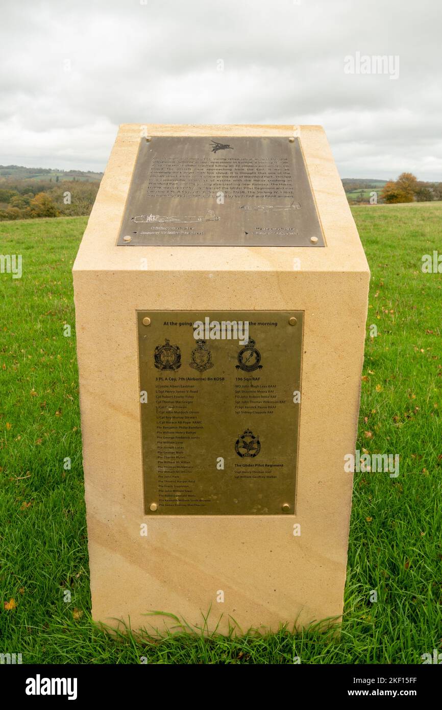 Exercise Dreme Memorial commemorating 33 men killed on April 4th 1944 when an RAF Stirling plane towing a Horsa glider crashed, Hampshire, England, UK Stock Photo