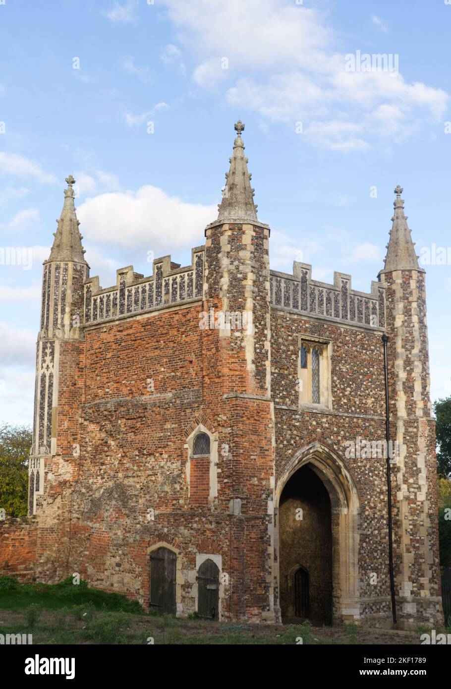 St John's Abbey Gate, the surviving part of the Benedictine abbey of St John in Colchester, Essex. The gatehouse in mainly built using flint and brick Stock Photo