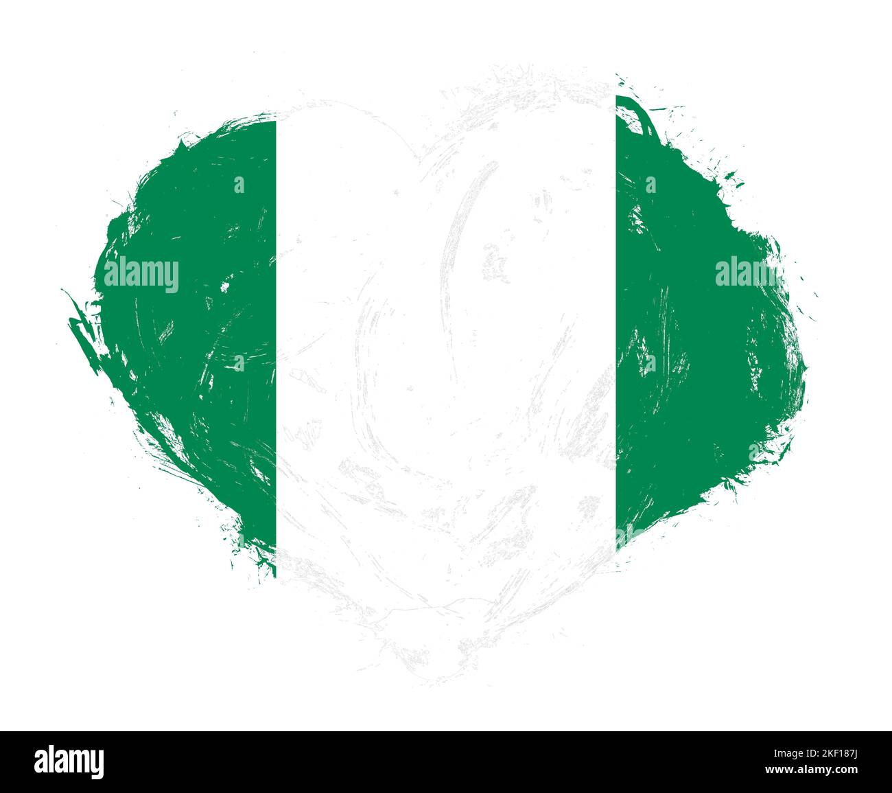 Nigeria flag in stroke brush heart shape on white background Stock ...