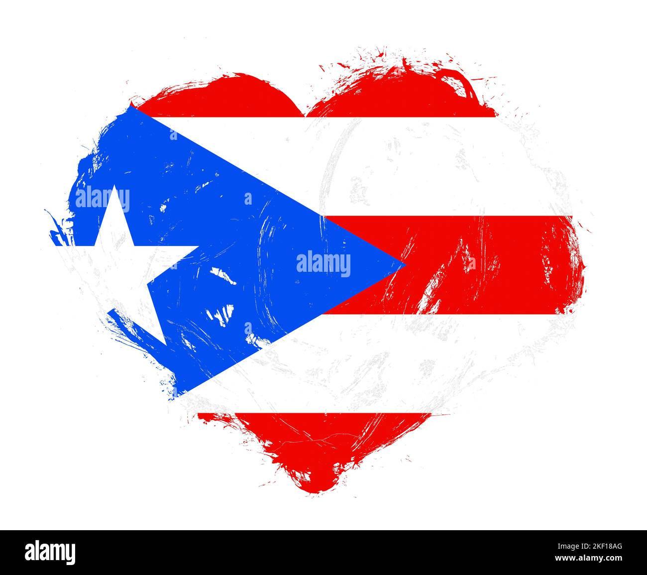 Puerto rico flag in stroke brush heart shape on white background Stock