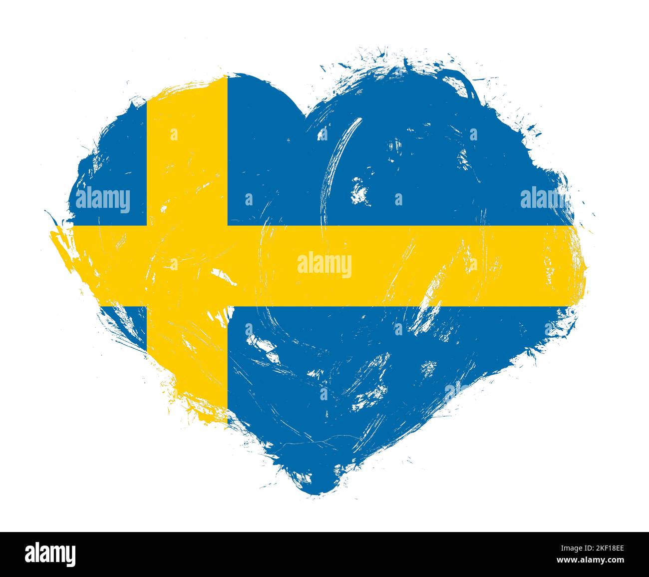 Sweden flag in stroke brush heart shape on white background Stock Photo ...