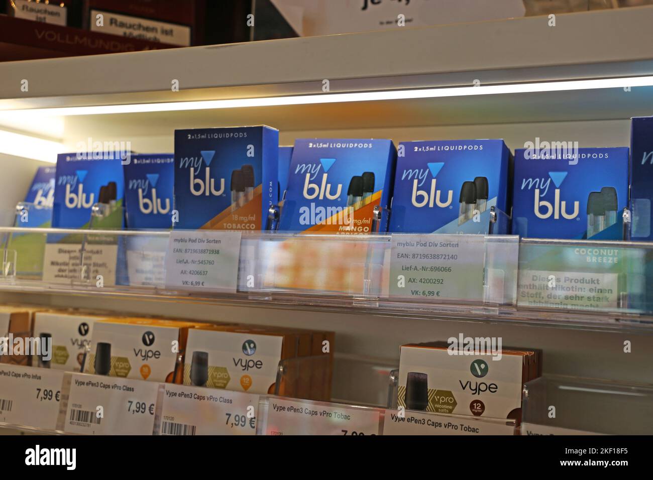 E-Cigarettes or Liquids in a shop Stock Photo