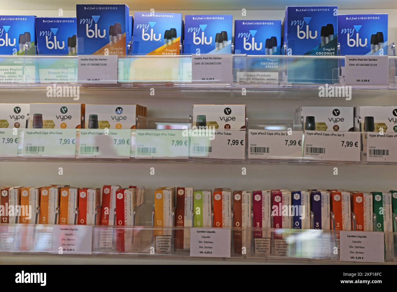 E-Cigarettes or Liquids in a shop Stock Photo