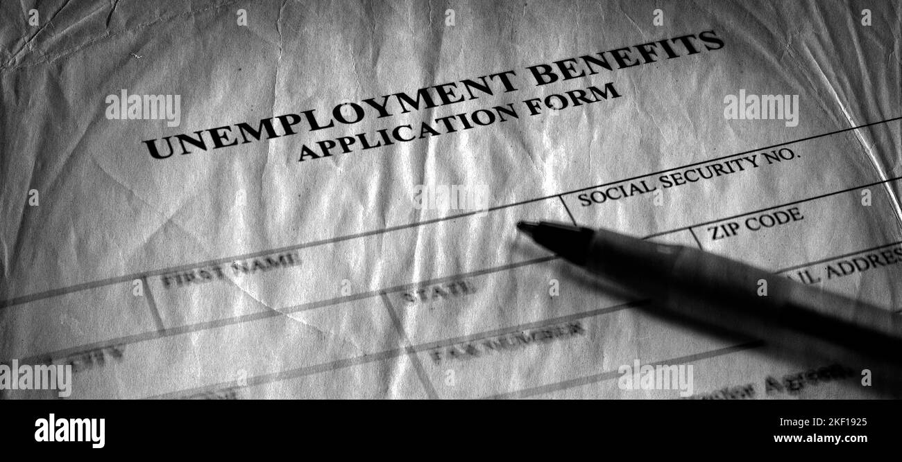 Written unemployment benefits application form Stock Photo