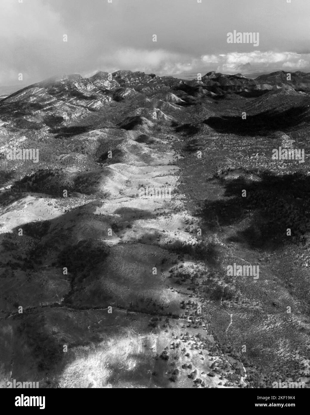 An aerial view of hills in black and white colors Stock Photo - Alamy