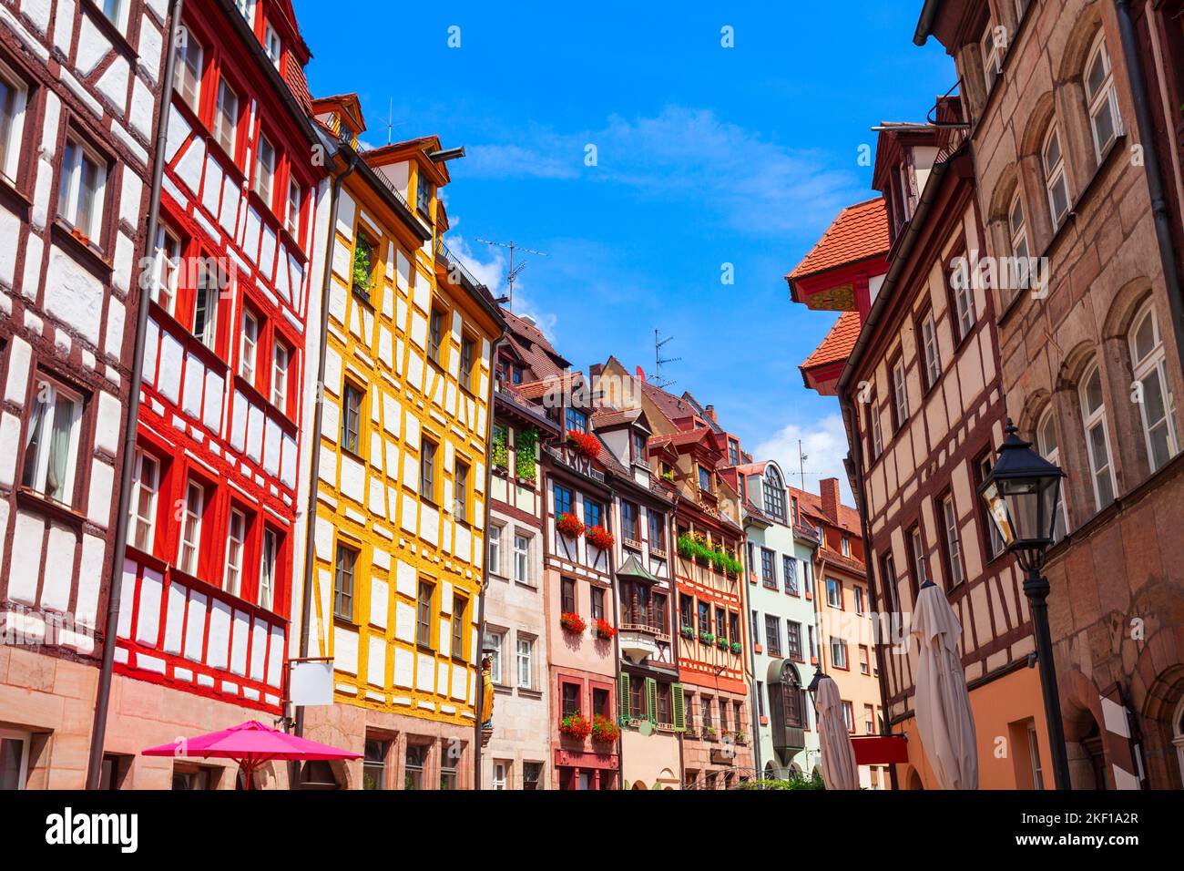 Weissgerbergasse street with colorful timber frame or fachwerk houses