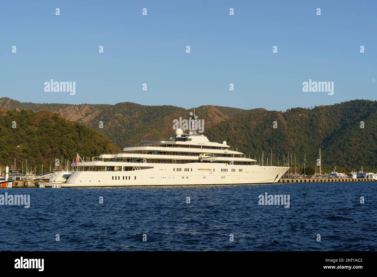 Marmaris, Turkey - November 14, 2022: Eclipse yacht of Russian oligarch Roman Abramovich in the Turkish port of Marmaris. High quality photo Stock Photo
