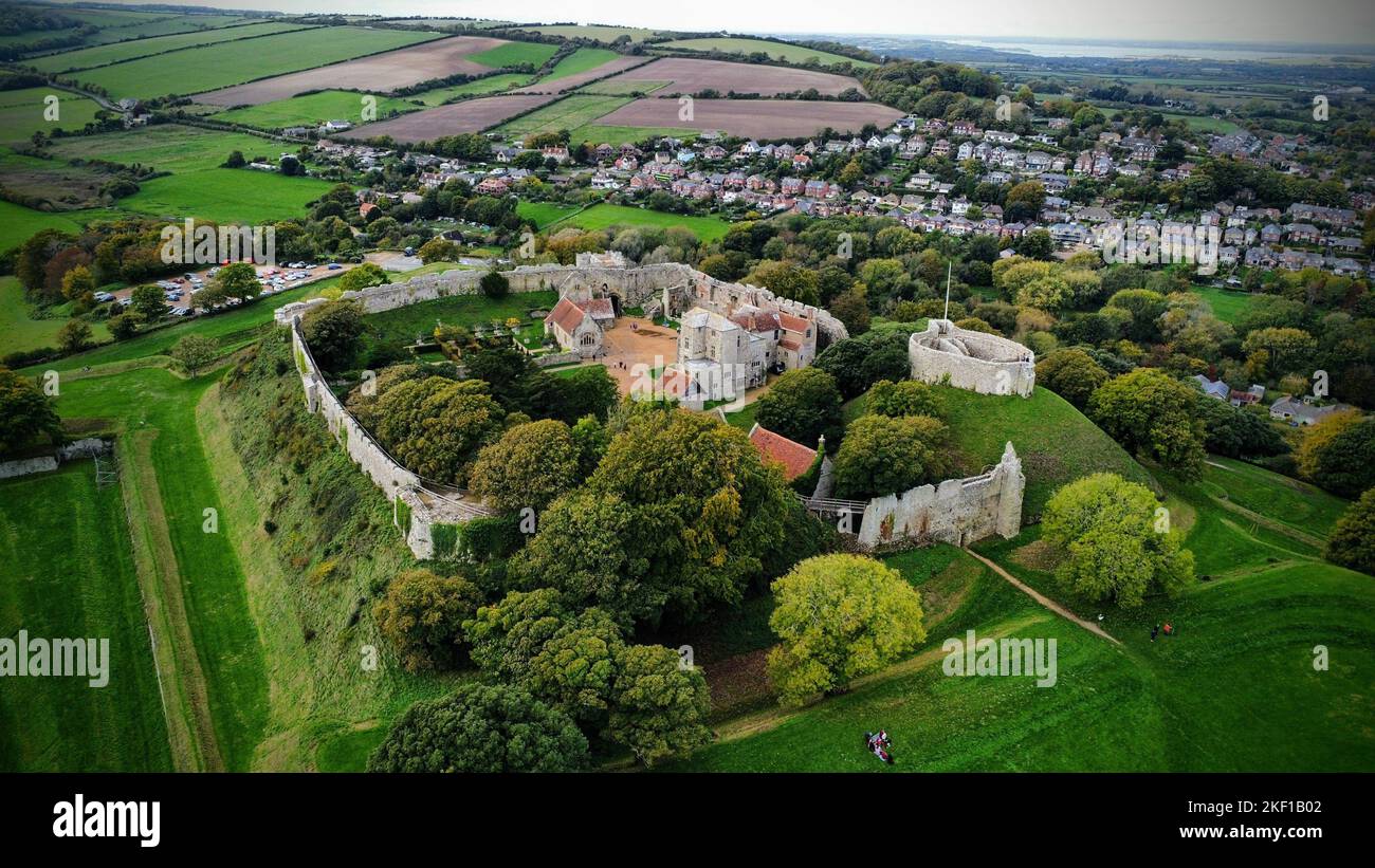 An aerial view of Carisbrooke Castle in Newport, England Stock Photo