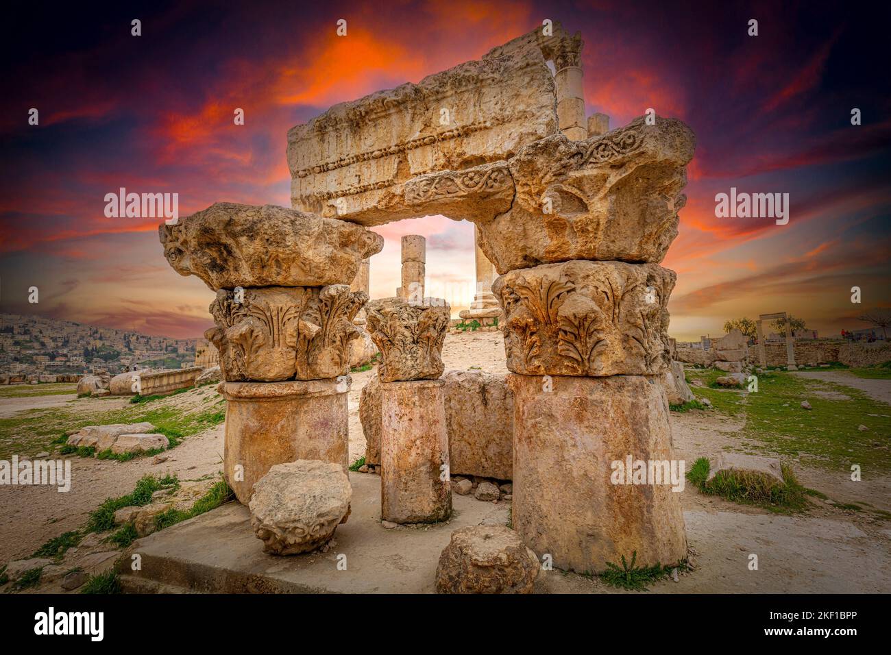 ruins in amman citadel jordan at sunset Stock Photo