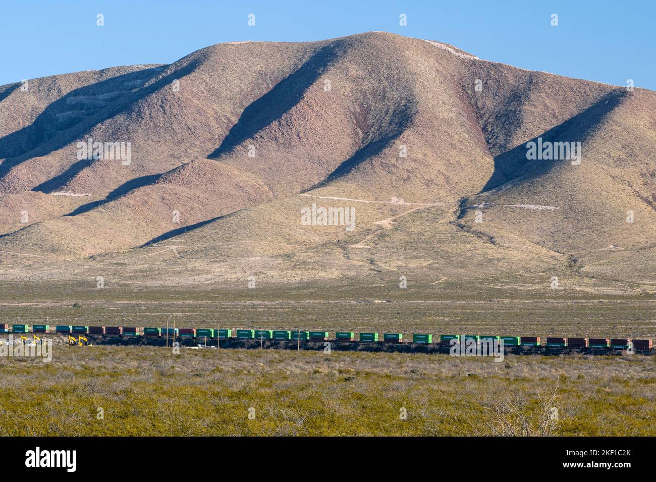 Mountain and Creosote desert, I 10 between Van Horn and El Paso, Texas