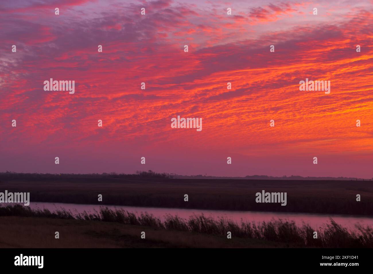 Overlooking the Llano Grande River at sunrise, Llano Grande RV Resort