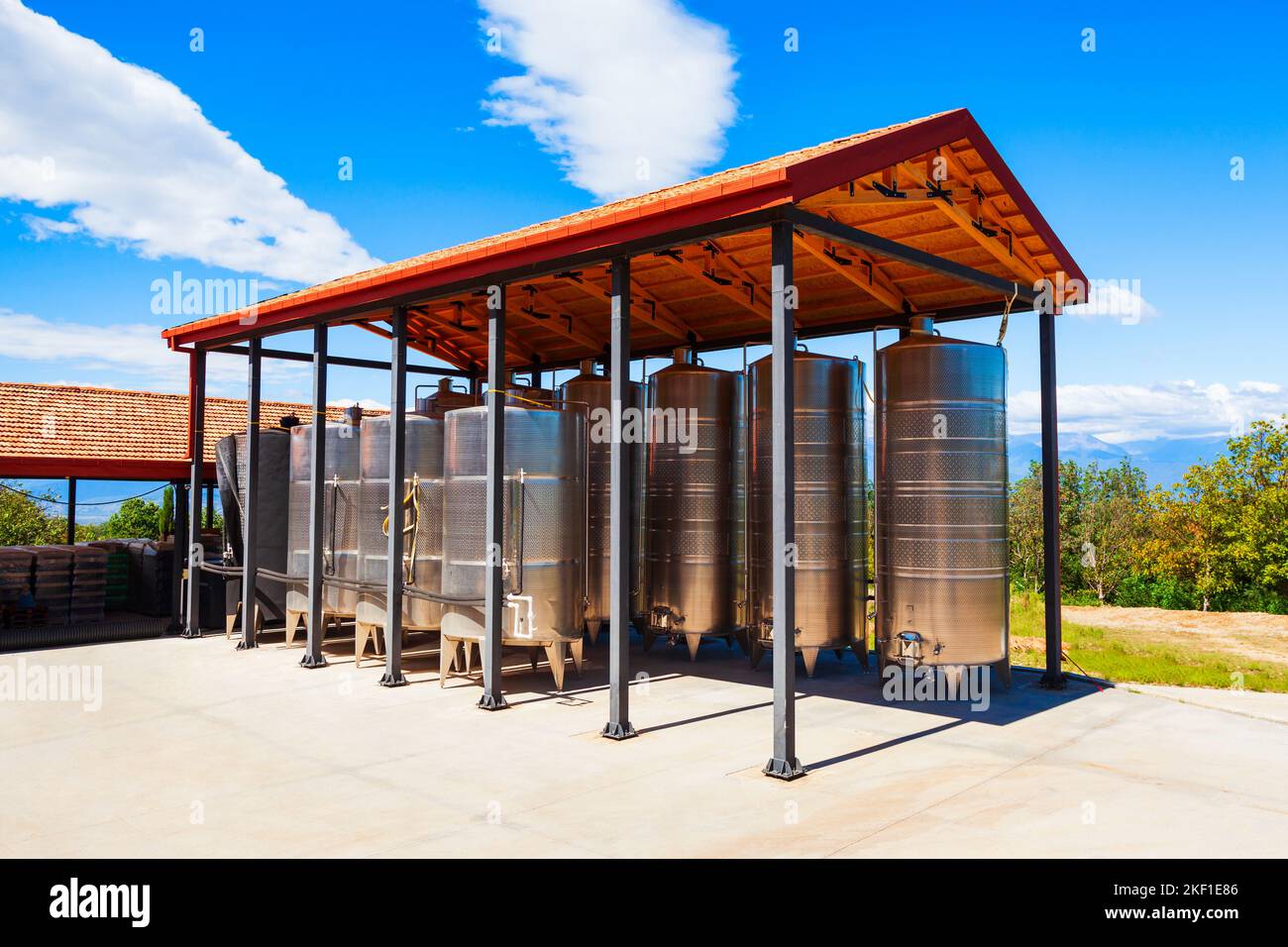Stainless steel storage tanks with wine at open air Stock Photo Alamy
