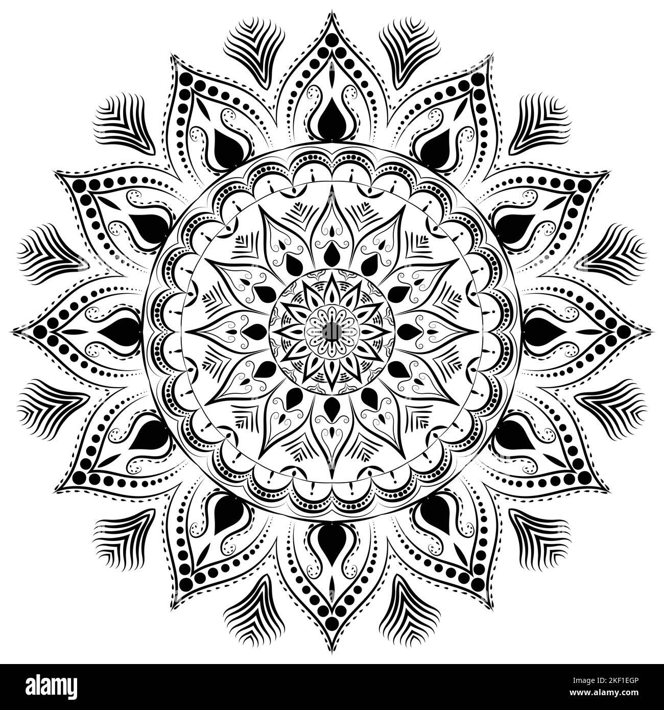 Beautiful Indian pattern floral mandala art isolated on a white background, decoration elements for meditation poster or banner, tattoo art Stock Photo
