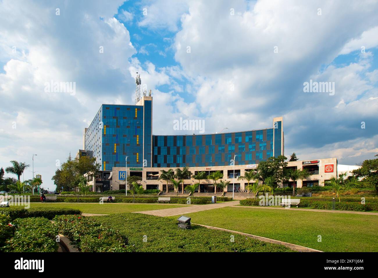 Kigali, Rwanda - August 19 2022: Kigali Heights, a shopping complex in Kimihurura overlooking the Kigali Roundabout recreational area Stock Photo