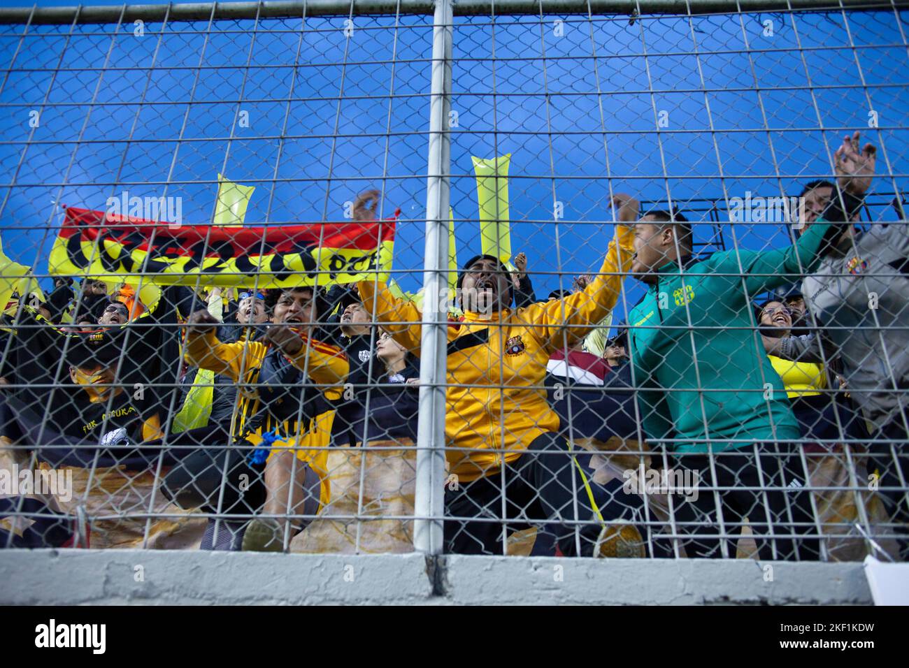 Quito, Ecuador - Ligapro final 2022 Aucas vs Barcelona SC. Barcelona sporting club fans cheer on their team during visiting game of the championship Stock Photo