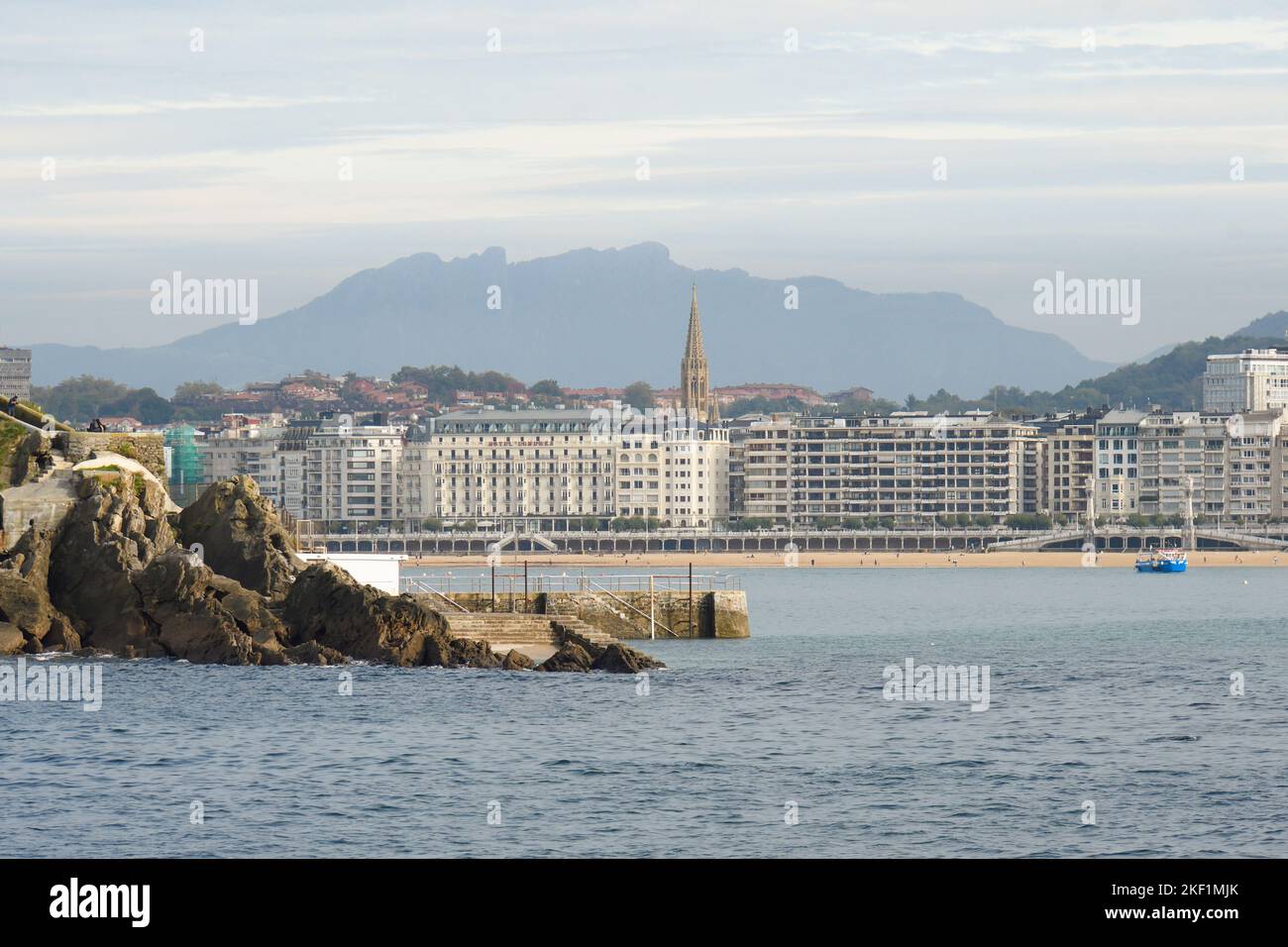 City of San Sebastian with Mount La Rhune in the background Stock Photo