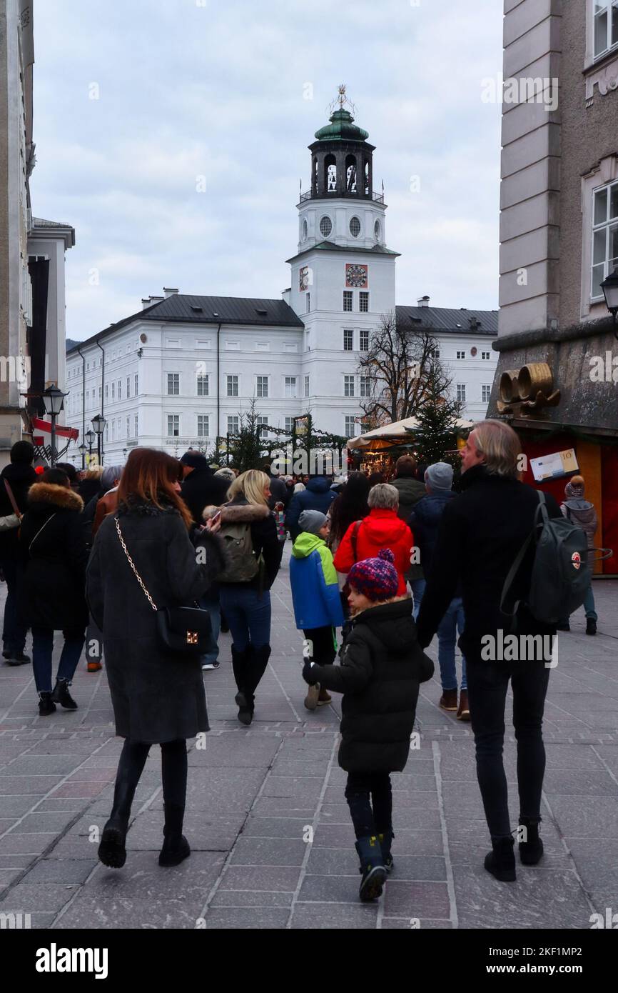Salzburg, Austria November 30, 2019 People walking at a Christmas