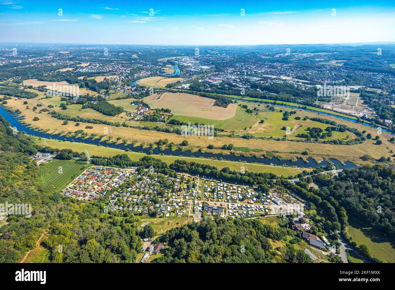 Aerial view, Hattinger Ruhr Loop, Ruhraue Winz nature reserve, Ruhr River, Ruhr Valley recreational area, Winz, Hattingen, Ruhr Area, North Rhine-West Stock Photo