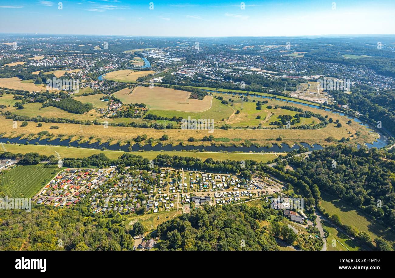 Aerial view, Hattinger Ruhr Loop, Ruhraue Winz nature reserve, Ruhr River, Ruhr Valley recreational area, Winz, Hattingen, Ruhr Area, North Rhine-West Stock Photo