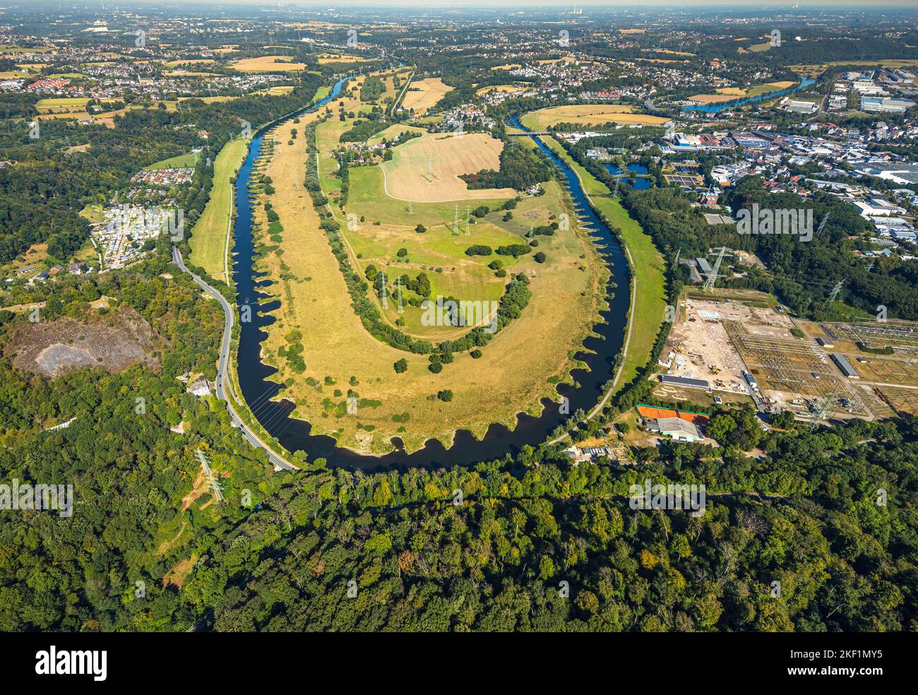 Aerial view, Hattinger Ruhr Loop, Ruhraue Winz nature reserve, Ruhr River, Ruhr Valley recreational area, Winz, Hattingen, Ruhr Area, North Rhine-West Stock Photo