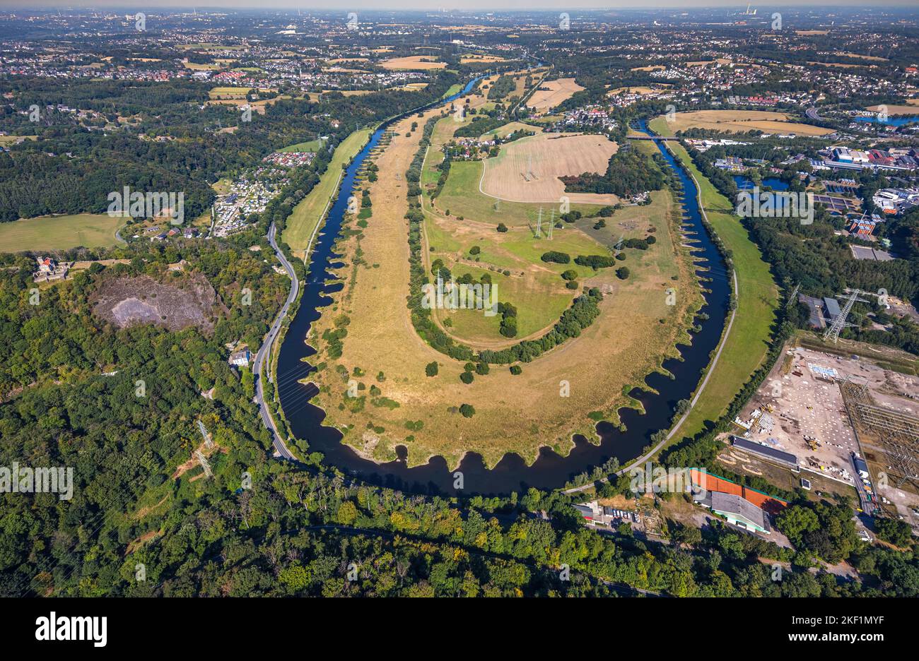 Aerial view, Hattinger Ruhr Loop, Ruhraue Winz nature reserve, Ruhr River, Ruhr Valley recreational area, Winz, Hattingen, Ruhr Area, North Rhine-West Stock Photo