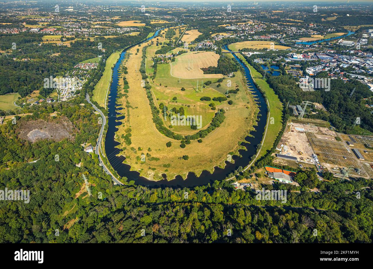 Aerial view, Hattinger Ruhr Loop, Ruhraue Winz nature reserve, Ruhr River, Ruhr Valley recreational area, Winz, Hattingen, Ruhr Area, North Rhine-West Stock Photo