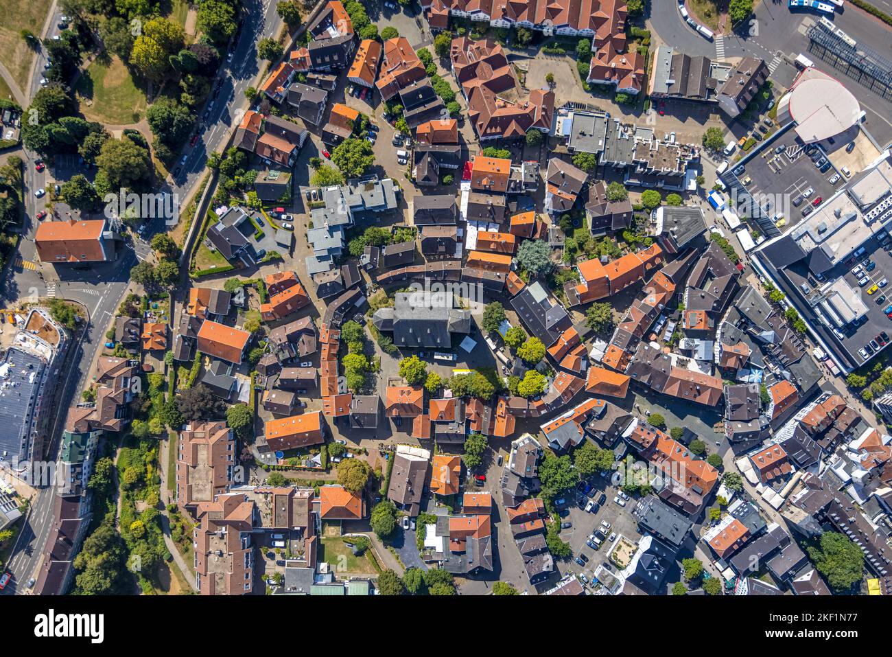 Red Ruhr Aerial view, Evang. St.-Georgs-Kirche, picturesque old town, red roofs ...