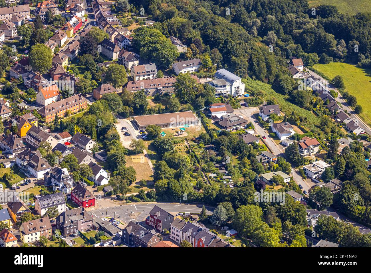  Aerial view, new building kindergarten, Am Rosenberg, timber 