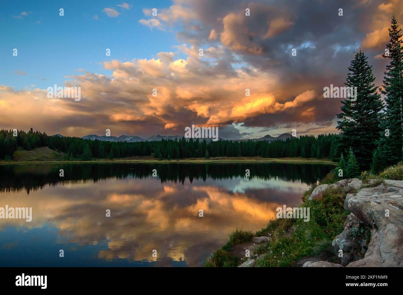 Jackson Res The beautiful landscape of Jackson Reservoir in Colorado with pine ...