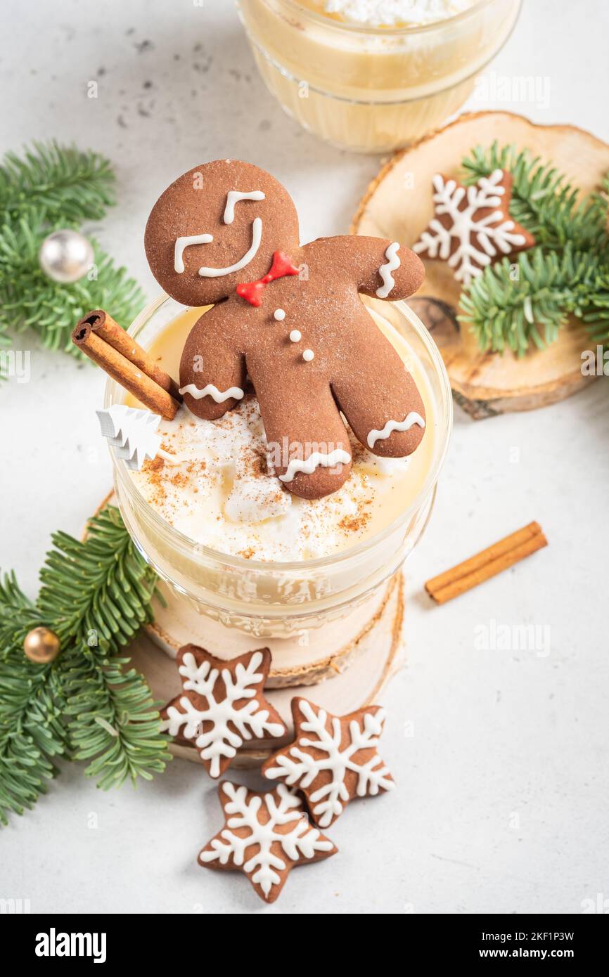 Gingerbread cookie man in a Christmas cocktail Stock Photo