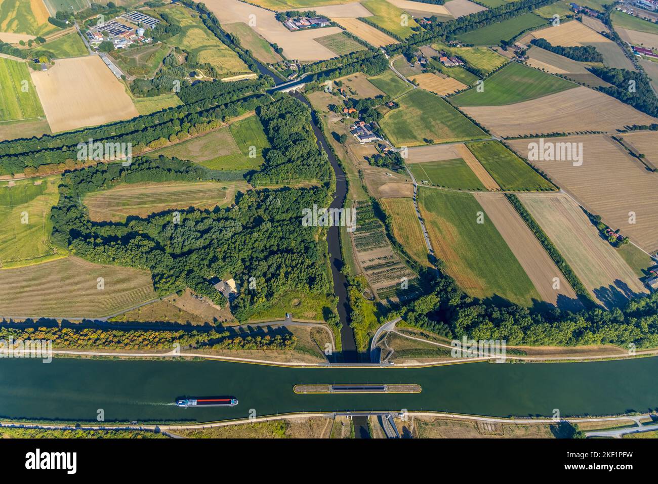 Aerial view, canal bridge Lippe Alte Fahrt, canal bridge Lippe Neue