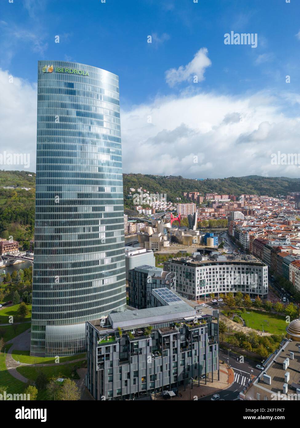 An aerial view of cityscape Bilbao surrounded by buildings Stock Photo ...