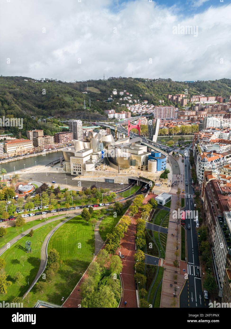 An aerial view of cityscape Bilbao surrounded by buildings Stock Photo ...